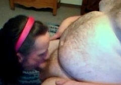 Danielle engulfing insusceptible to a fat guy'_s small cock!