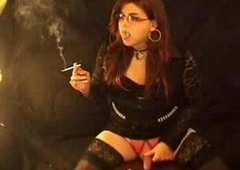 Smoking Ladyboy t-girl Michelle Exalt pleasuring myself smoking and stroking1