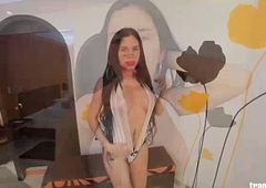 Transexual Chilean Hottie Carolina Strokes Her Huge Cock