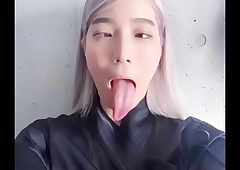 Ahegao old bag there long tongue